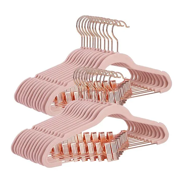 Velvet Hanger Pants Hangers with Rose Gold Colored Movable C